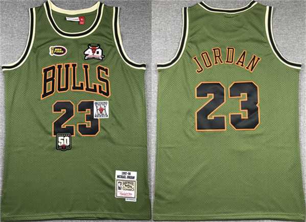 Mens Chicago Bulls #23 Michael Jordan Green 1997-98 Throwback Stitched Basketball Jersey